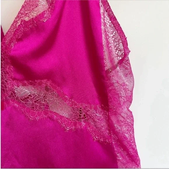Victoria's Secret chemise nightie pink lace v neck satin low back